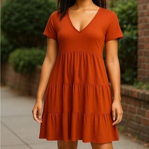 Zara Tiered Maxi Dress, Dark Orange, womens medium